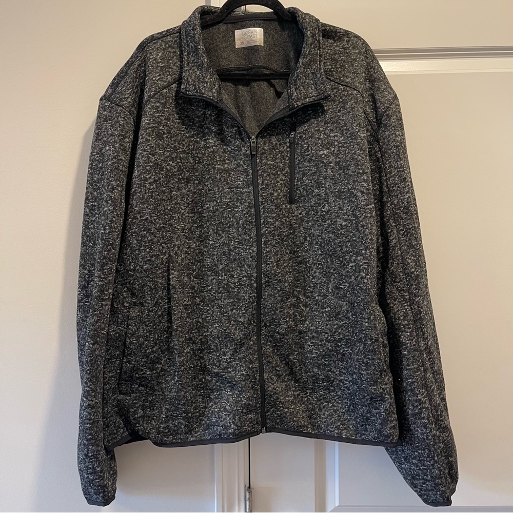 Ocean + Coast Sweater Knit Jacket Gray & White Zipper Pocket Speckle Men Size 3X